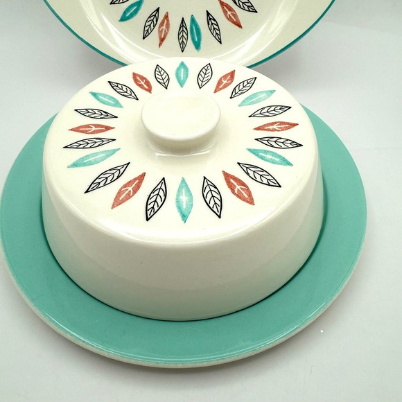 MARCREST NORDIC MINT Vtg Mid Century Modern Atomic Leaf Butter Dish Server MCM - Picture 2 of 14